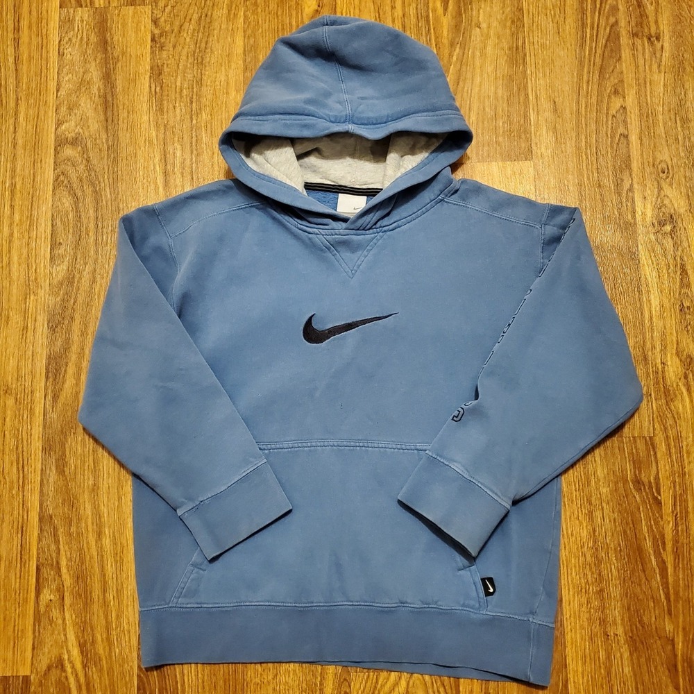 Vintage Nike Hoodie Sweatshirt Boys Medium Blue Distressed Big Swoosh‎ Y2K - Picture 2 of 12